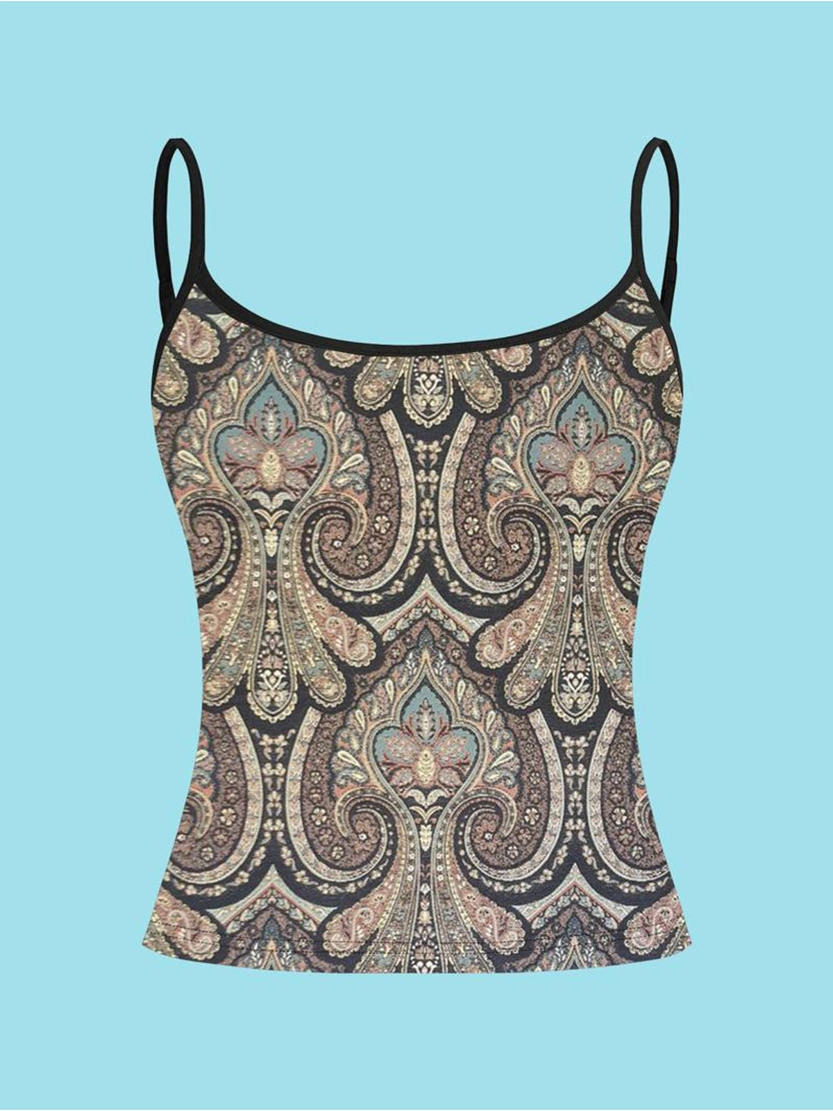 6pcs Women'S Camisole Vest Set, Mixed Colors, Multi-Size Available, Fabric, Unique Paisley/Floral Pattern, Thin Strap Design, Casual Wear, Casual Outing Fashionable Versatile, Versatile Styling - Mixed colors