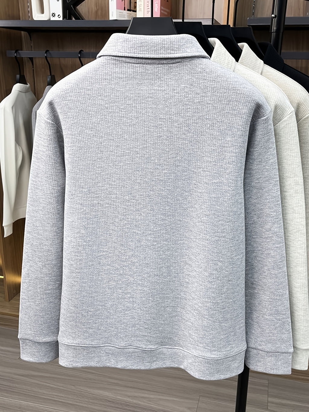 Men's Autumn/Winter Thick Long-Sleeve Polo Shirt, Lapel Collar, Two-Button Placket, Understated and Premium, Suitable for All Ages - SINBOS - Medium Gray