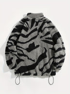 Women's Ethnic Print Microfleece Plush Zip-Up Jacket - Grey