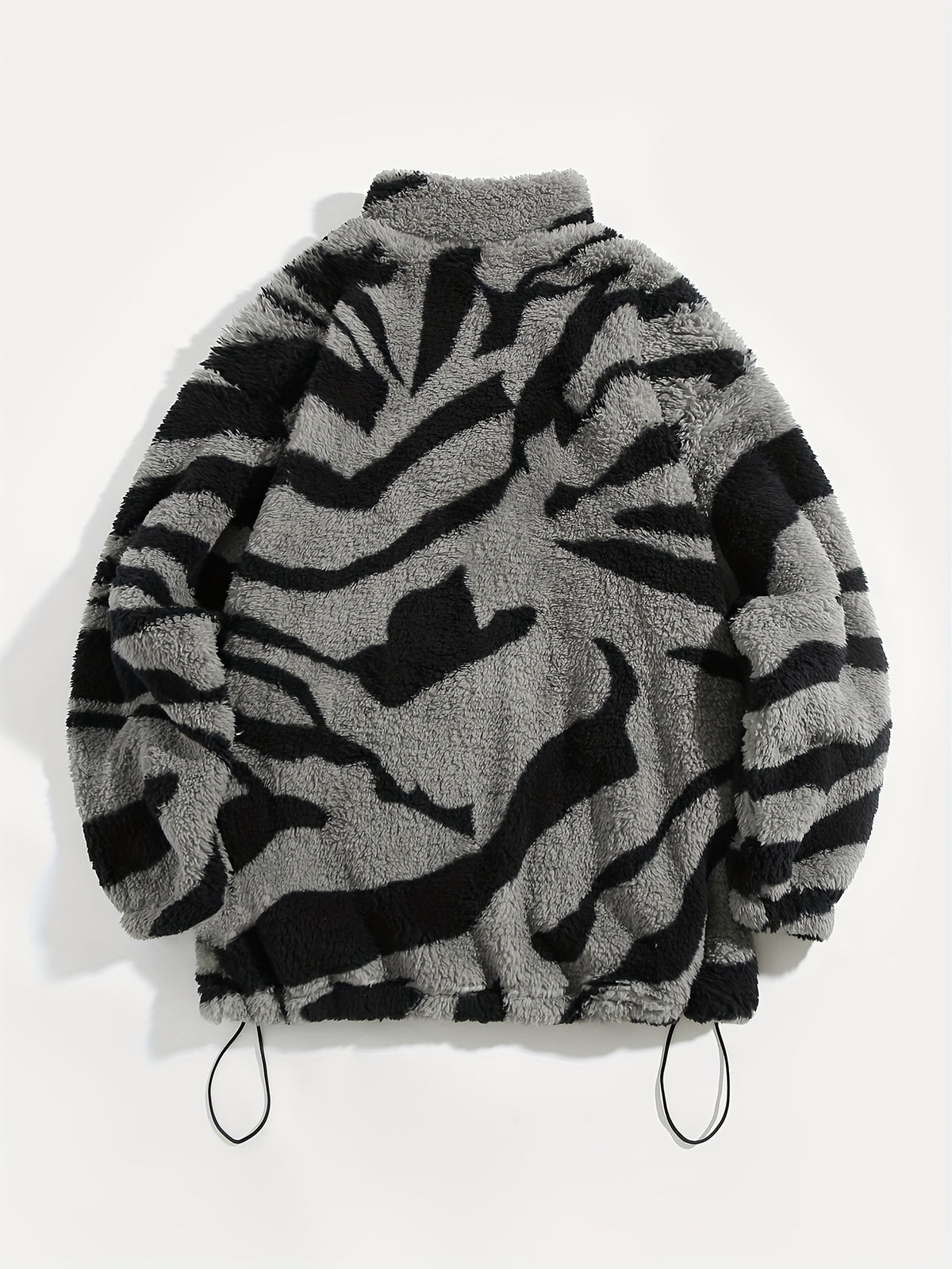 Women's Ethnic Print Microfleece Plush Zip-Up Jacket - Grey