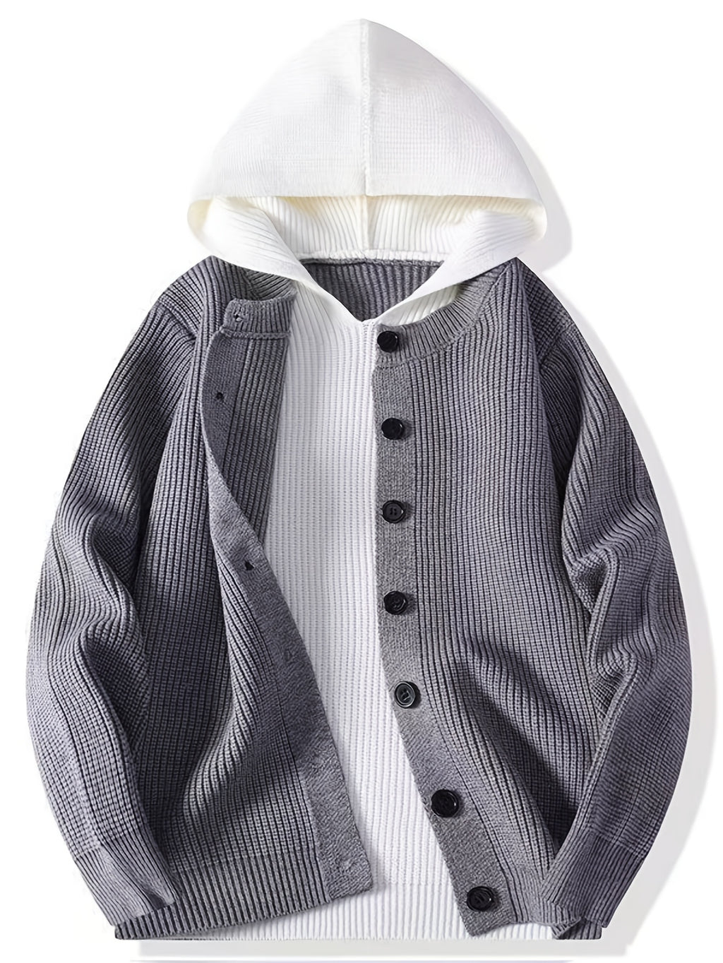 Christmas, Thanksgiving, New Year's Eve, Men's 2-in-1 Look Color Block Hooded Cardigan, Acrylic Blend, Available in Black, Red, Gray, Multiple Colors, Sweatshirt + Cardigan Design, Two-Way Styling in One Top, New Autumn/Winter Men's Regular - Grey