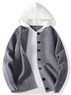 Christmas, Thanksgiving, New Year's Eve, Men's 2-in-1 Look Color Block Hooded Cardigan, Acrylic Blend, Available in Black, Red, Gray, Multiple Colors, Sweatshirt + Cardigan Design, Two-Way Styling in One Top, New Autumn/Winter Men's Regular - Grey