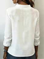 According ToFashionable V-neck Bamboo-joint Style Women's Long-sleeved Shirt - White