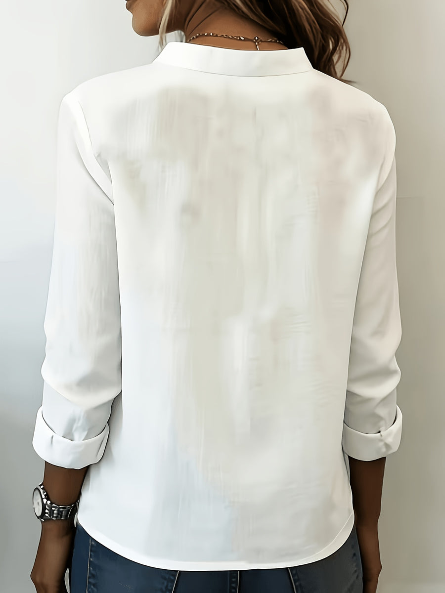 According ToFashionable V-neck Bamboo-joint Style Women's Long-sleeved Shirt - White