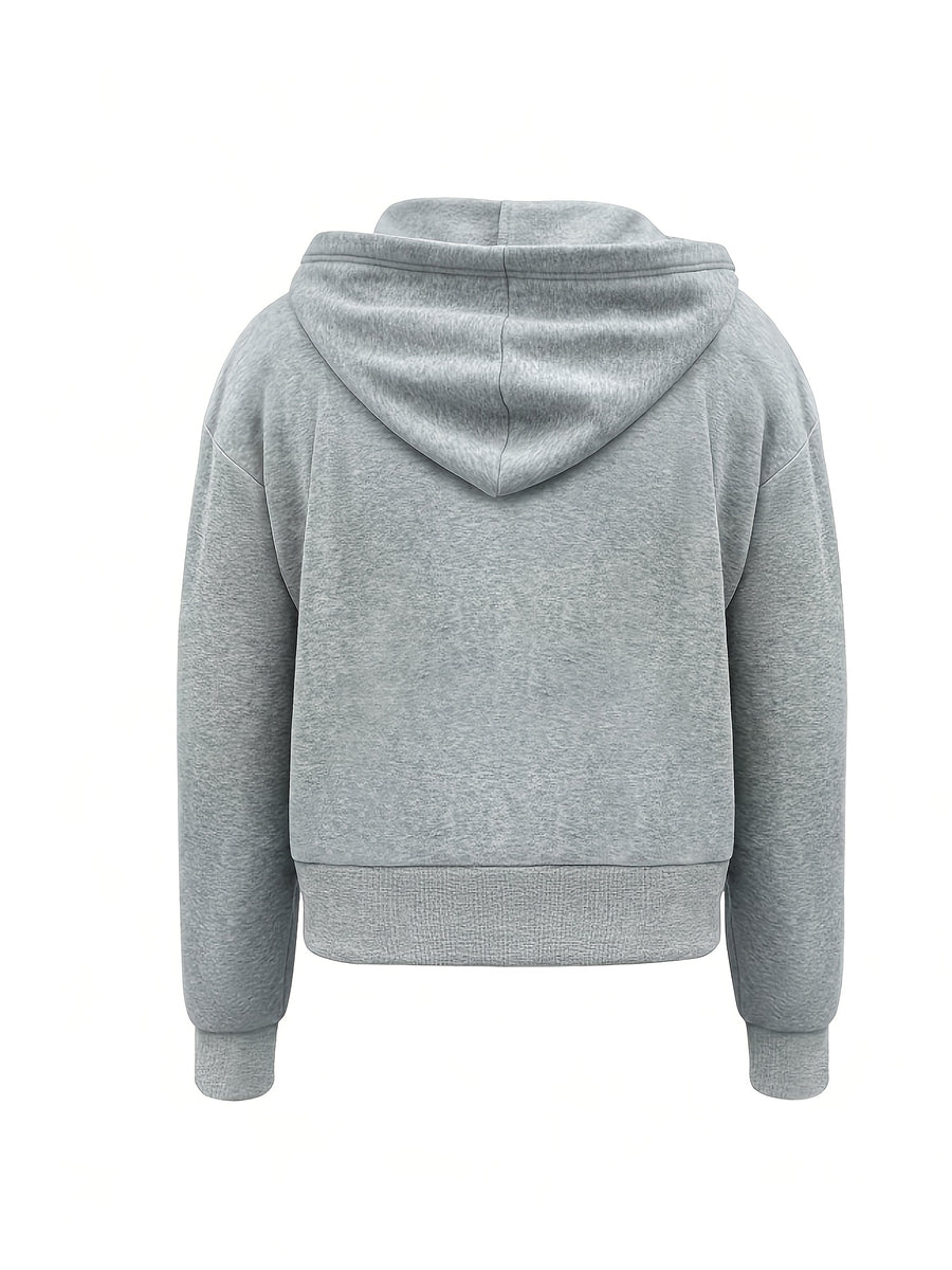 Men'S Casual Easy Solid Color Drop Shoulder Loose Zip-Up Hooded Sweatshirt, Versatile for Spring/Autumn - Light Grey
