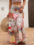 Spring/Summer Floral Print Casual Bohemian Ruffle Hem Patchwork High-Waist Elegant Vacation Dress, Suitable for Independence Day, Graduation, Dating, Beach, Festivals, Honeymoon, Music Festivals - Multicolor
