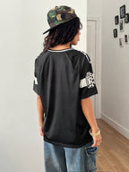 Women'S Street Music Festival All-Match Beach Track And Field Casual Athletic Tank Top Short Sleeve T-Shirt, Mesh Breathable Digital Print V-Neck Short Sleeve Athletic Top - Black