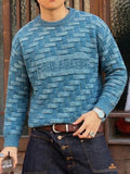 Autumn/Winter Men's Textured Pattern Crew Neck Pullover Basic Casual Korean Style Versatile Loose Fabric Top - Light Blue