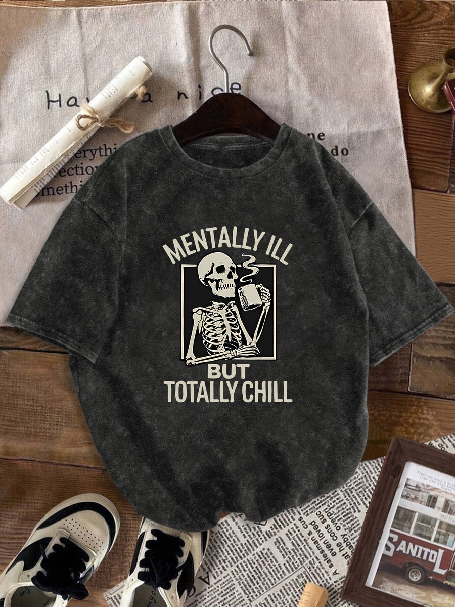 A Fashionable and Crazy T-shirt Featuring a Relaxed Skeleton, Perfect for Creating a Retro and Casual Atmosphere. It Is an Ideal Choice for Daily Travel, Leisure Outings, and Regular Wear, Reflecting the Eternal Retro Aesthetics of Women. - Black