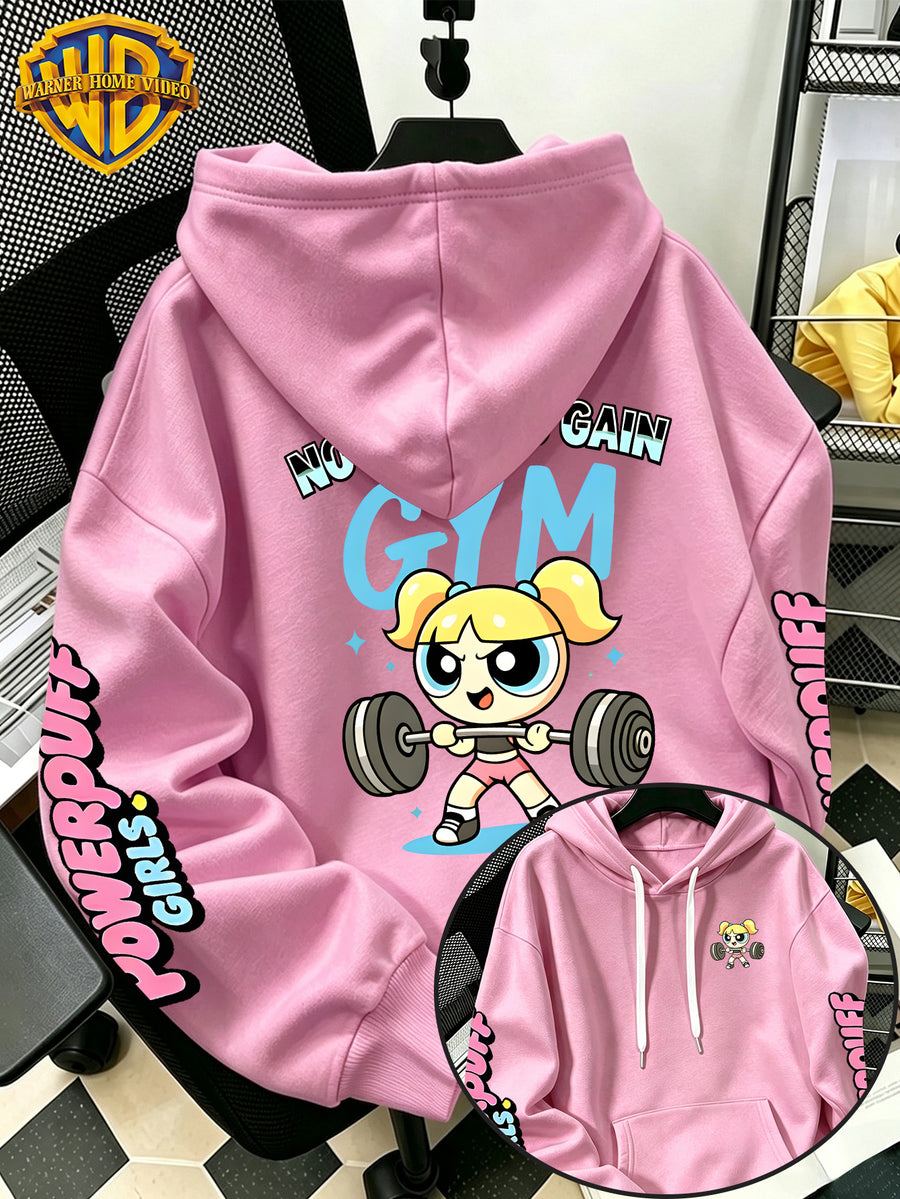 Warner Bros Official Dumbbell Bubble Cartoon Print Hoodie - Men's Fashion Hoodie with Adjustable Drawstring, Loose and Comfortable Sweatshirt, Suitable for Daily and Outdoor Sports Wear, the Perfect Choice for Warmth in Autumn and Winter! Sizes - Pink Color