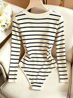Women'S Tight Top, Striped V-Neck Fitted Top with Waist Ruching Design, Temperament Elegant Style Long Sleeve Base Layer, ASD1 - Stripe