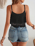 Women's Asymmetrical Hem Lace Patchwork Camisole - Black