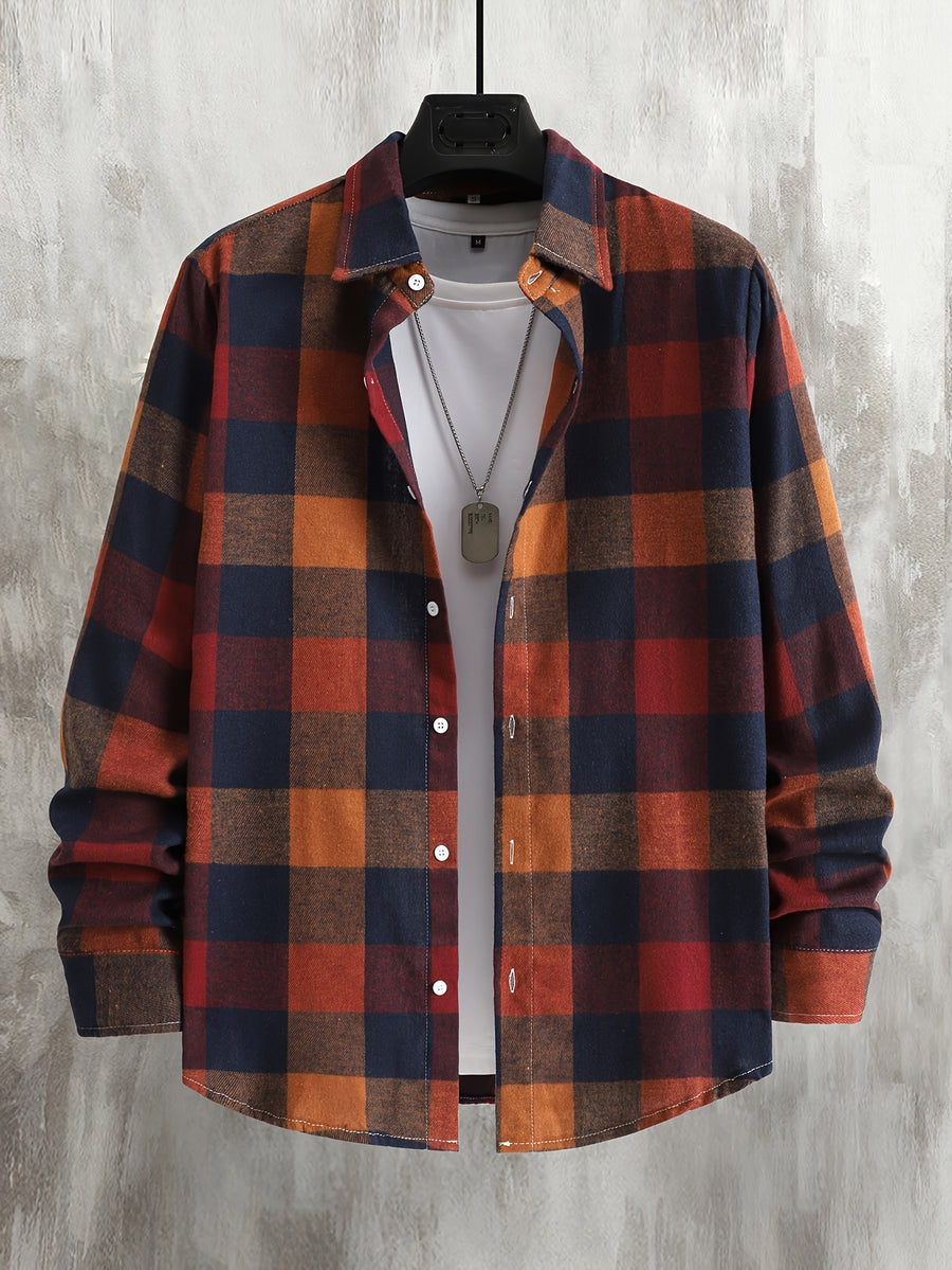 Home Men'S Autumn Single-Button Casual Checkered Shirt, Long Sleeve - Mixed colors