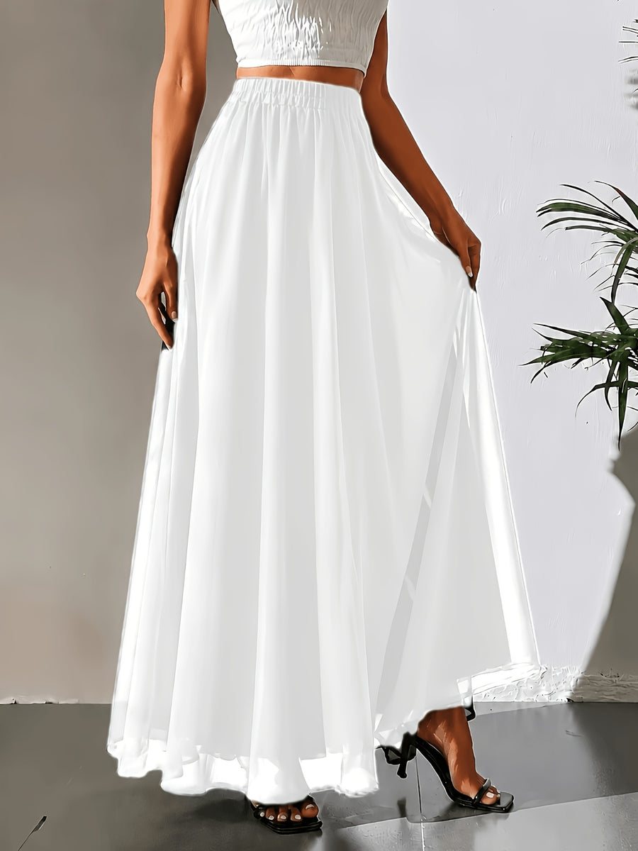 Women'S Chiffon A-Line Skirt, with Lining, Loose And Easy to Wear, Casual Elastic Waist, All-Season Wear, Suitable for Daily Leisure, Commuting, Convenient And Lightweight - White