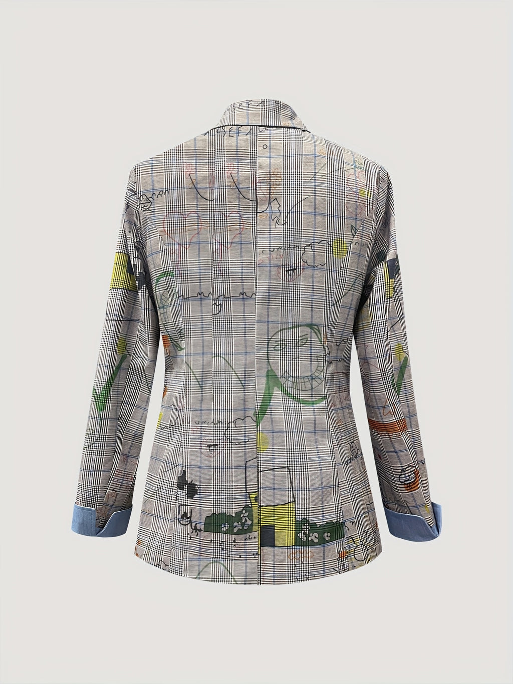 Fashionable Commuting Elegant Long-Sleeve Blazer with Patchwork And Graffiti Print on The Cuffs - Multicolor