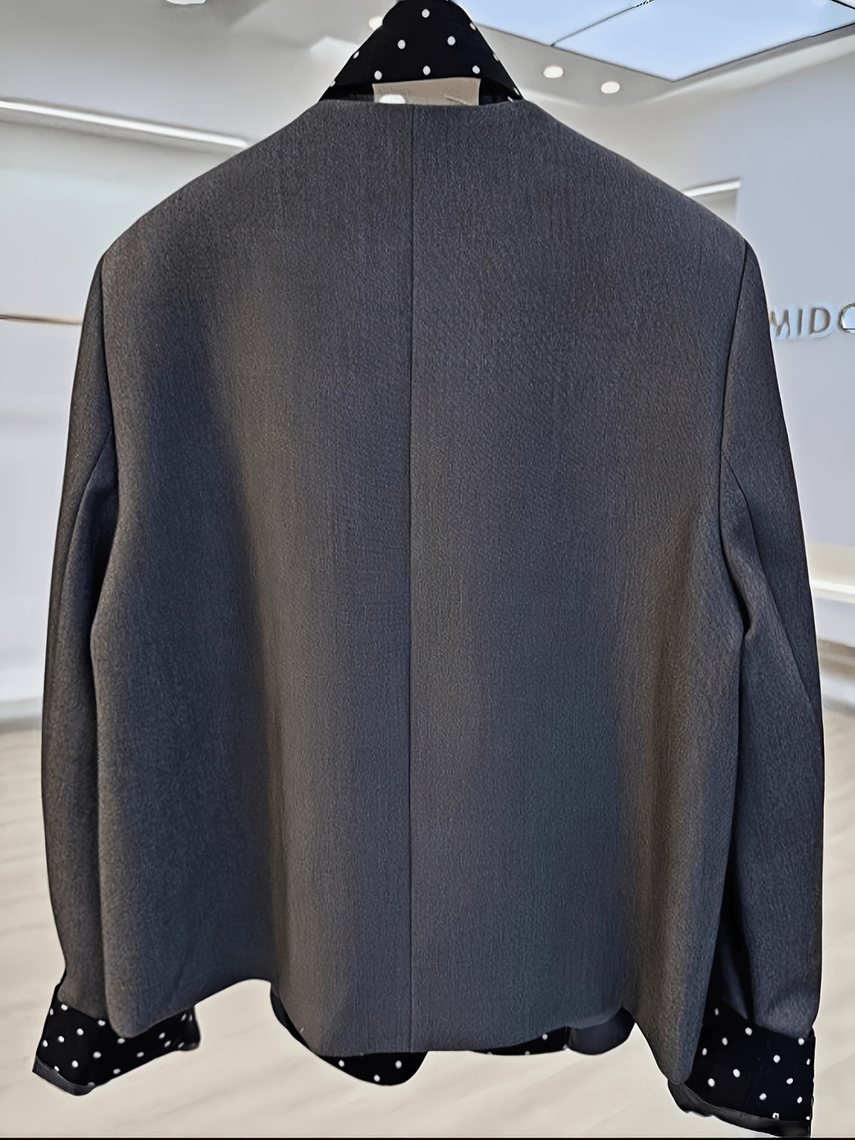 Polka Dot Ribbon Design Women's Blazer, Cropped Spliced Casual Commuter Versatile Blazer Top - Dark Gray
