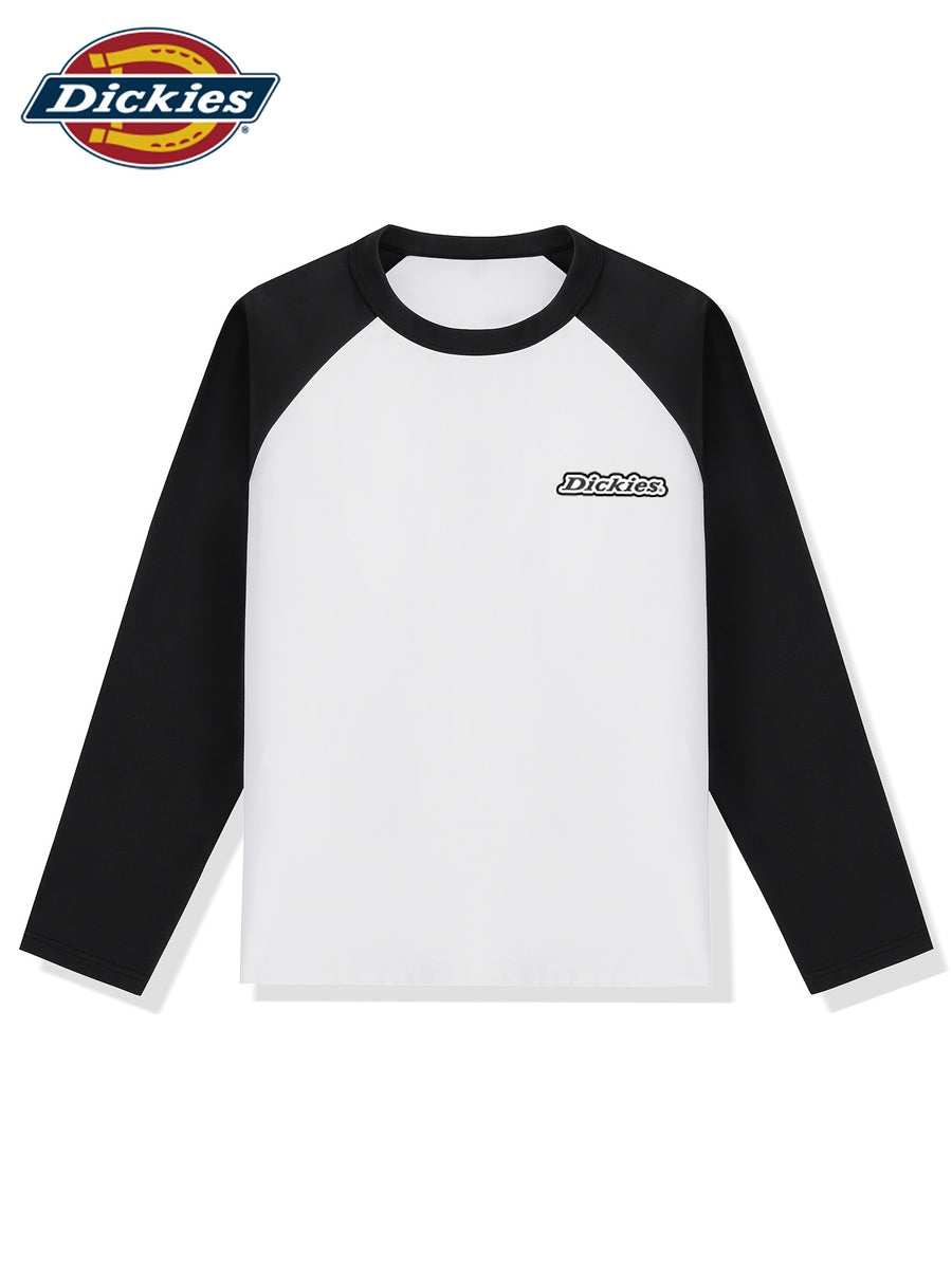 Dickies 2026 New Style Long Sleeve T-Shirt Men'S Spring Trendy American Retro Color-Block Raglan Sleeve Design Pure Tee Men'S All-Color Raglan Round Neck Long T - Black
