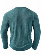 Men'S Fashion Top, Autumn Winter Outdoor Casual Base Layer Shirt, Textured Ribbed Fabric, Solid Color V-Neck Button-Up Long Sleeve Patchwork Men'S Henley Shirt - Royal Blue