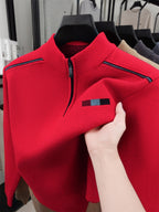 ZBZP Autumn Winter Knit 3D Solid Half-Zip Stand Collar Sweater, Basic Knit Pullover Top for Men, Fashionable Long Sleeve Sweater ZM - Bright Red
