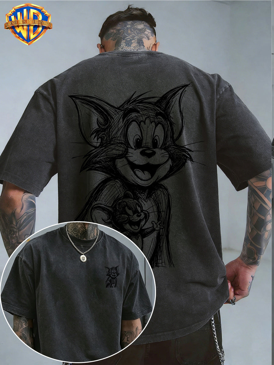 Officially Licensed Warner Bros. Classic Animation Graphic T-Shirt with Sketch-Style Print And Washed, Vintage-Look End; Versatile, Comfortable 100% Men'S Summer Tee Suitable for Outdoor Wear And Workouts - Black