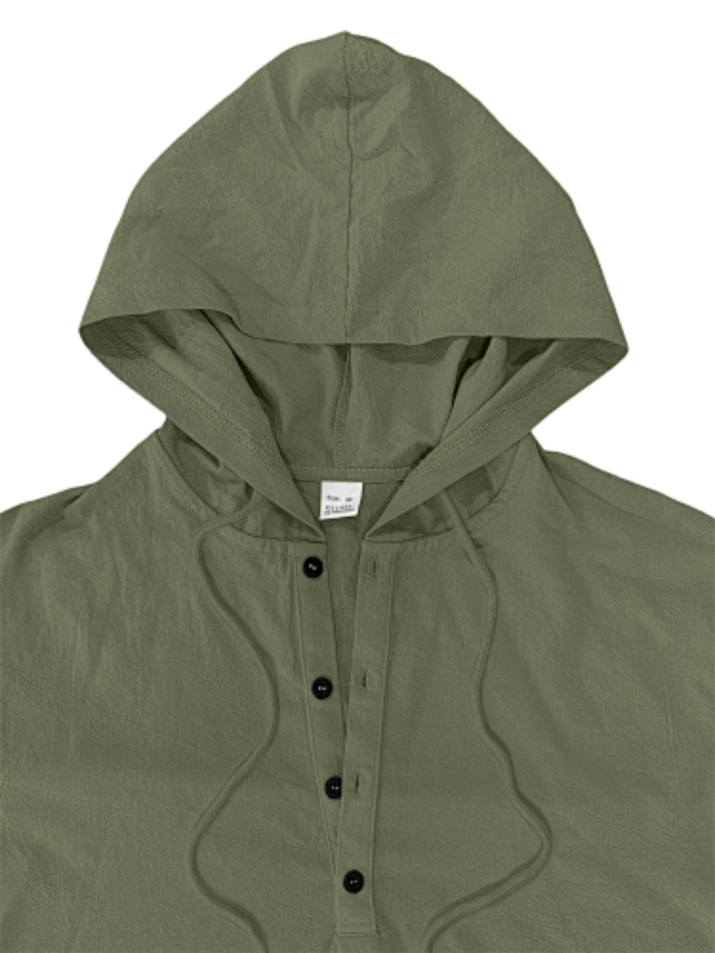 1pc Daily Holiday Outfit Essential, Minimalist Casual Style Pleated Breathable Linen Men'S Hooded Long Sleeve Polo Shirt, Half-Button Loose Non-Stuffy, Outdoor Commute All-Season Men'S Clothing - Green