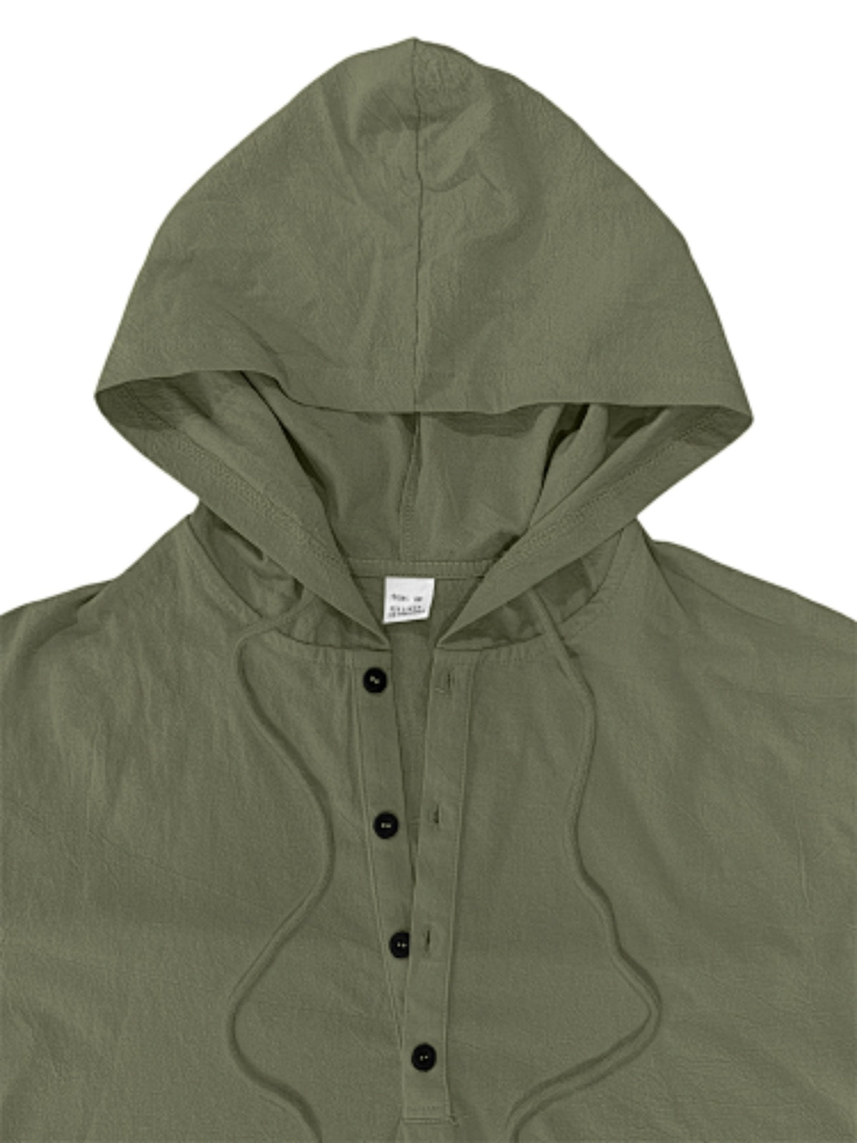 1pc Daily Holiday Outfit Essential, Minimalist Casual Style Pleated Breathable Linen Men'S Hooded Long Sleeve Polo Shirt, Half-Button Loose Non-Stuffy, Outdoor Commute All-Season Men'S Clothing - Green
