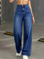 Women's Denim Straight Pants Loose Fit European and American Style - Medium Blue