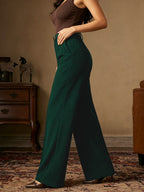 CQQNBV Women's High Waist Wide Leg Dress Pants - Solid Pinstripe -Front Trousers, Straight Seam Formal Office Business Wear, Machine Washable -Thru Wide Leg Pants Suitable for Autumn/Winter Professional Attire - Dark Green
