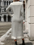 Women' Elegant Color-Block Striped Dress - Loose-Fit Long Round Neck Dress with Contrast Stripe Suitable for Commuting, Office, Semi-Formal Wear, Year-Round Wardrobe Essential - Mixed colors