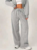Women'S High-Waist Drawstring Casual Athletic Long Pants - Light Grey