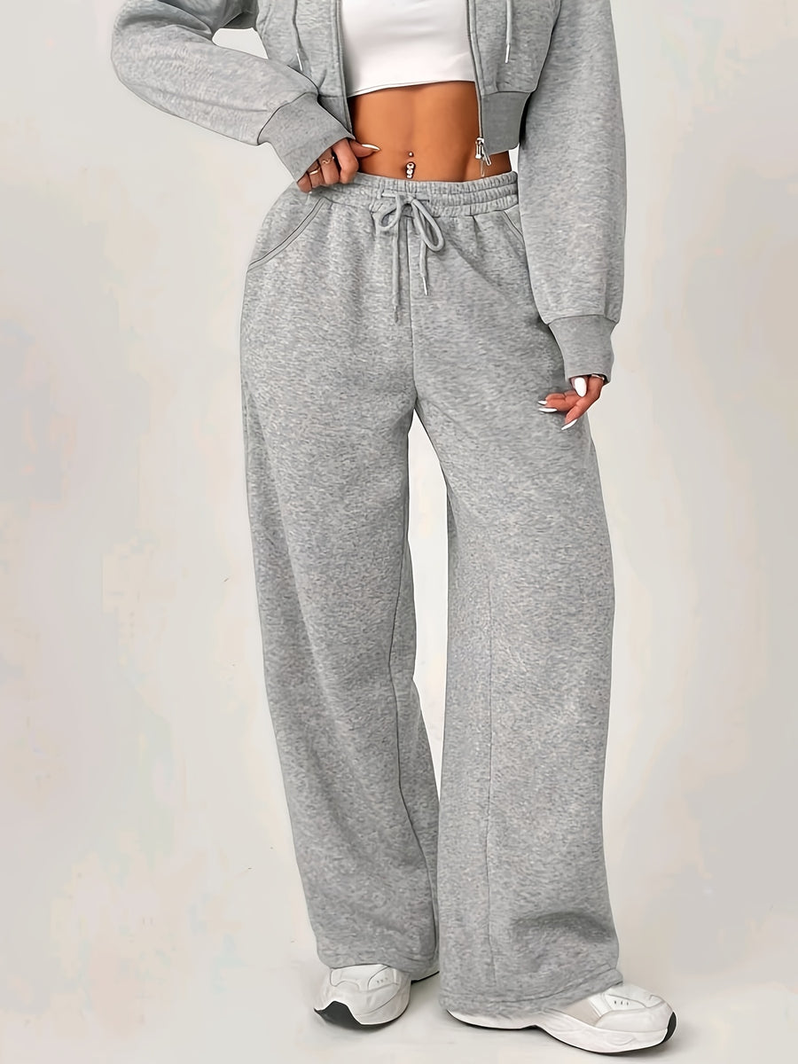 Women'S High-Waist Drawstring Casual Athletic Long Pants - Light Grey