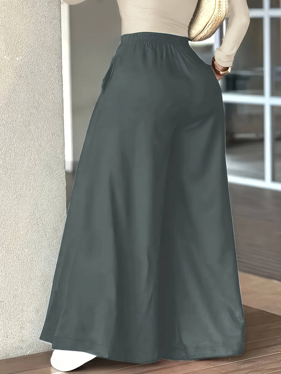 Women's Slim-Fit Casual Pants, Spring-Summer-Autumn Long Pants, High-Waist Fashion Pocket Casual Pants, High-Waist Versatile Casual Wide-Leg Pants - Dark Gray