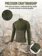 ESDY 1-Piece Men's Stand Collar Tactical BDU Sweatshirt, Large Mesh Breathable Half-Zip Outdoor Combat Top, Chest and Back Mesh Breathable Training Wear - Military Green