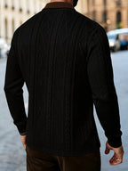 Men'S Fashion Long-Sleeve Polo Shirt, 3D Relief Golf Character Print, Foam Weight Craft, Contrast Color Reversible Design T-Shirt, Essential for Golf And Polo Wear, Breathable Warm And Skin-Friendly Comfort, Indoor Gatherings And Outdoor Sports - Black
