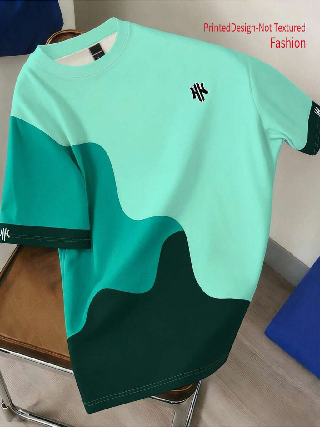 Printed Design - Non-Textured Men's Color-Block Crew Neck Casual Short-Sleeve T-Shirt, Men's Wave Patchwork Themed Short-Sleeve T-Shirt, Clean Crew Neck Cut, Fresh and Bright Overall Color Scheme, Highlighting a Youthful and Trendy Vibe - Mixed colors