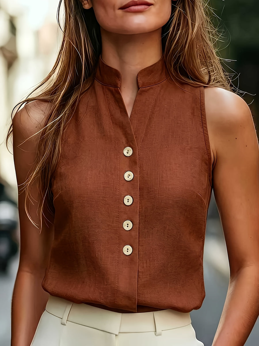 Women's Summer Solid Color V-Neck Sleeveless Casual Elegant High-Quality Shirt, Suitable for Occasions Such as Carnivals, Labor Day,, Travel, the Beach, and the Streets. Summer Top, Business Casual Women's Top, Vest Top for Women, Latest Women's Top - Brick Red