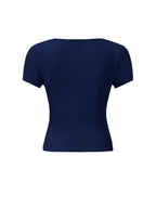 4pcs Set U-Neck Short-Sleeved T-Shirt Women'S Summer New Solid Color Slim Short All-Match Top - Navy + black + brown + white