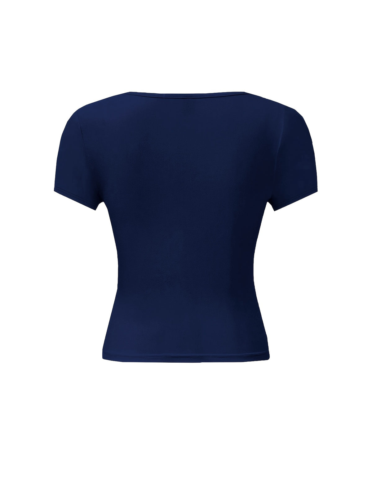 4pcs Set U-Neck Short-Sleeved T-Shirt Women'S Summer New Solid Color Slim Short All-Match Top - Navy + black + brown + white