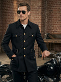 Light Luxury Vintage Golden Button Men's Hunting Jacket, Waist-Cinching Slim Fit with Multiple Pockets, Notched Lapel Structured Business Commuter Jacket - Black