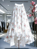 Women'S Lace Mesh Printed Half Skirt, Casual Flared Mesh Skirt - White