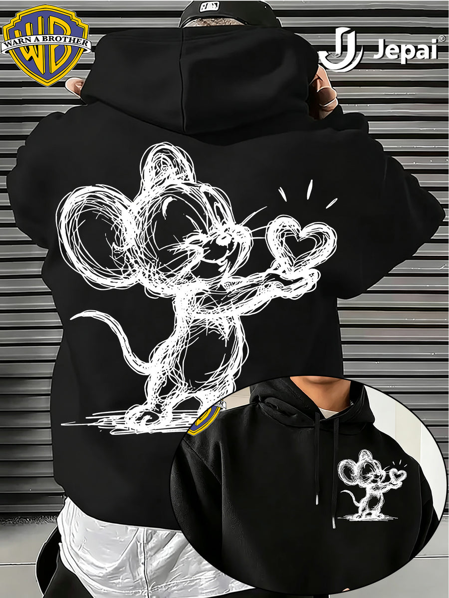 Warner Bros. Official, Trendy Cool American Street Style Classic Character Themed Printed Hooded Sweatshirt, Unisex American Street Style Long-Sleeve Top, Suitable for Daily and Outdoor Activities, an Excellent Warm Outerwear Choice for Autumn - Black