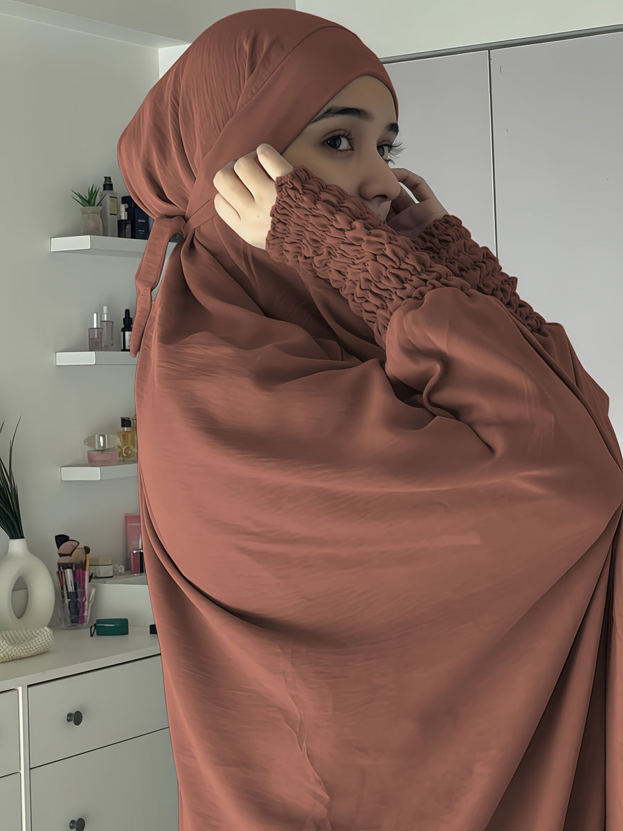 Khimar and Abaya Jilbab Dress, Loose Robe with Elastic Sleeves, High Privacy, Premium Jilbab for Muslim Women, Prayer Headscarf, Islamic Clothing, Khimar - Maroon