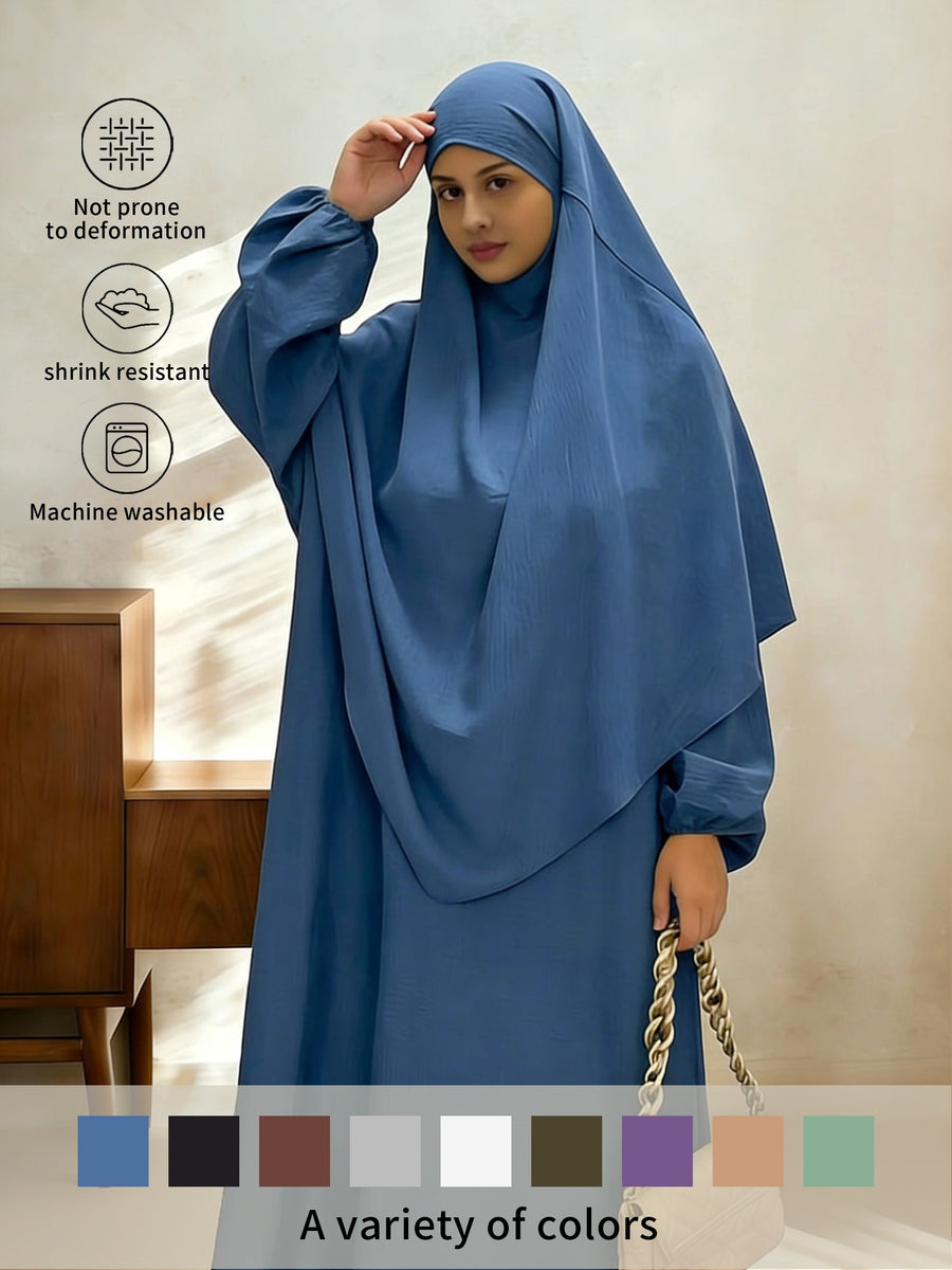 2pcs Easy Solid Abayas, Dignified Long-Sleeved Dresses, Asian Women'S Size Clothing, Elegant And Suitable for Gifting During Ramadan - Royal Blue