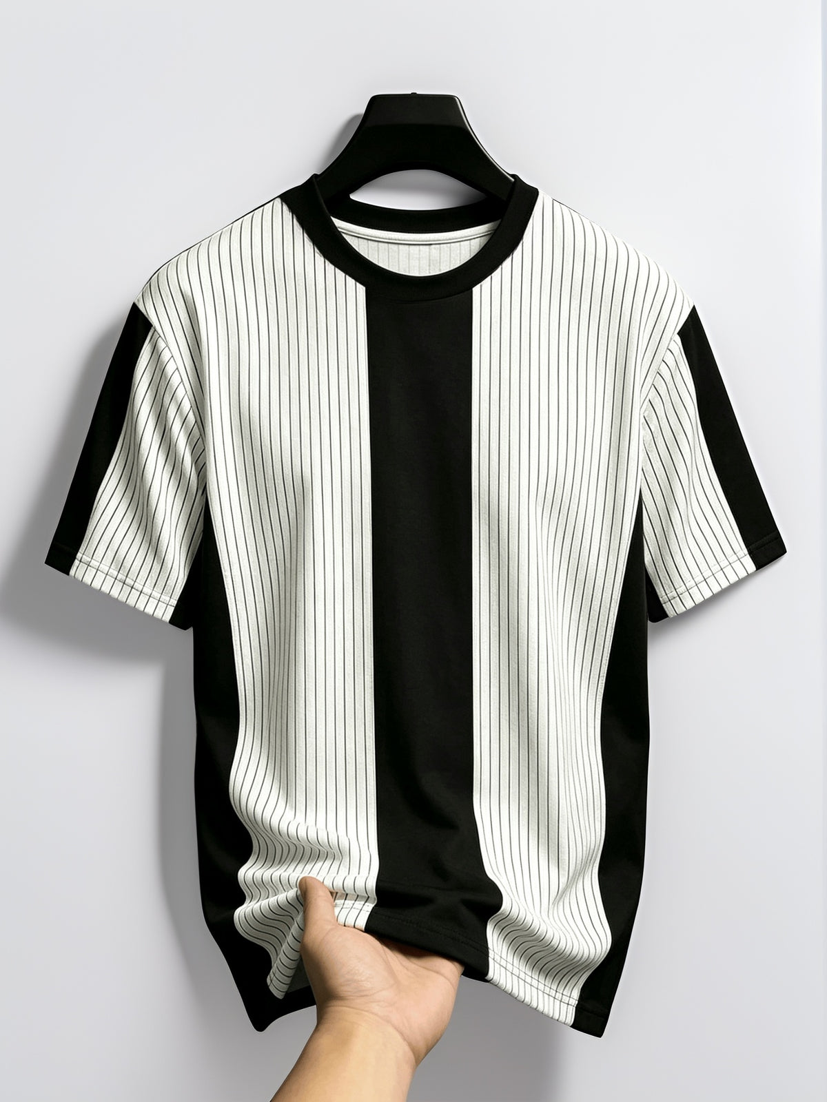 [Printed Design – Not Textured] Men's Casual Crew Neck T-Shirt - Geometric Pattern Patchwork Stripe Design - Comfortable Fabric for Teens and Adults, Outdoor Sporty Style, Durable for Daily Wear, Gift - Mixed colors