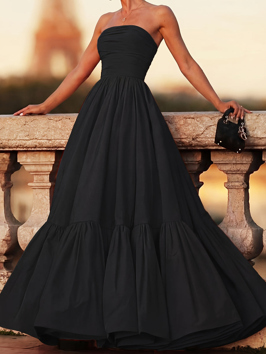 Women'S Off-Shoulder Gown - Solid Color Party Elegant Long Dress for Wedding, Bridesmaid, Formal Evening Gown - Black