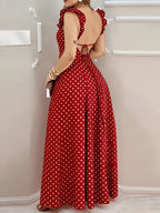 Plus Size - Plus Size - Plus Size Elegant Red Polka Dot Dress for Women - Red