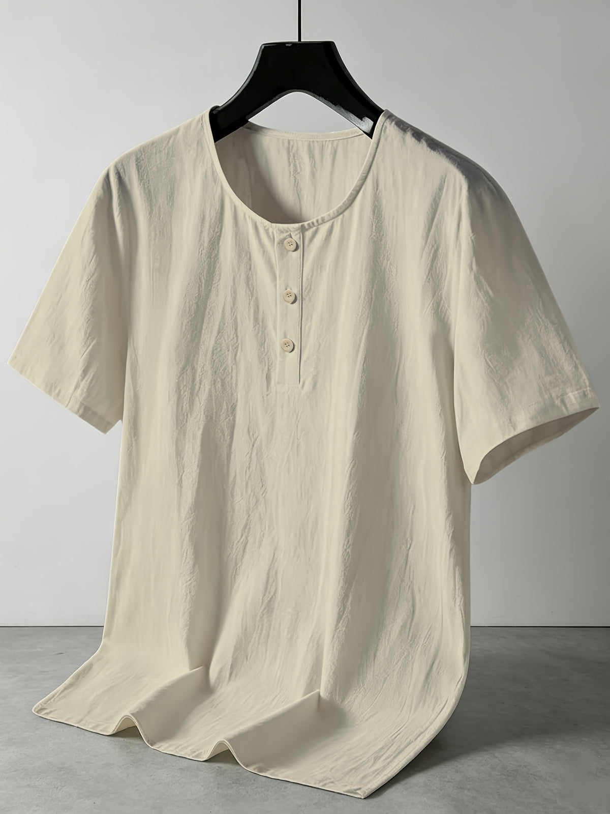 Summer Men's Linen Henley T-Shirts 2pcs, Loose Fit Short Sleeve Casual Tee, Breathable Lightweight Basic Tops for Daily Commute & Home Wear, Simple Versatile Design for Multi-Occasion. - Black+khaki
