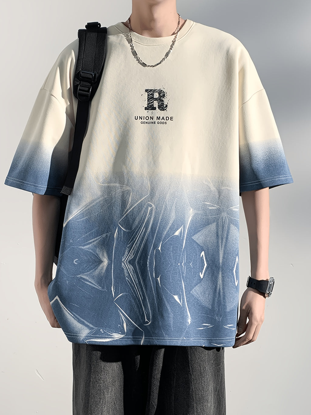 New Summer Men'S Trendy Loose Short Sleeve T-Shirt Casual Round Neck Half Sleeve Tee - Light Beige