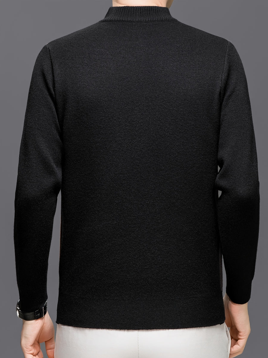 Minimalist Urban Half-Zip Sweater - High Neck Zippered Cardigan with Striped Suitable for Daily Commuting, Fall Winter Warmth, Casual Office Wear, Hand Washable Layering Piece for -Casual Outfits - Black