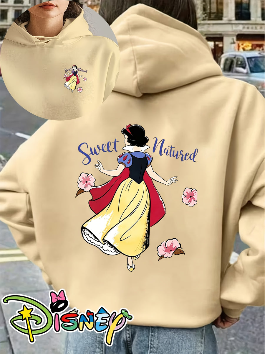 Genuine Women'S Summer Clothing, Snow White Wedding Theme Cartoon Pattern with Flowers And Text Decoration, Autumn Winter Fashion Fleece-Lined Hooded Sweatshirt, Women'S Printed Casual Elegant Top, Cute Top - Apricot